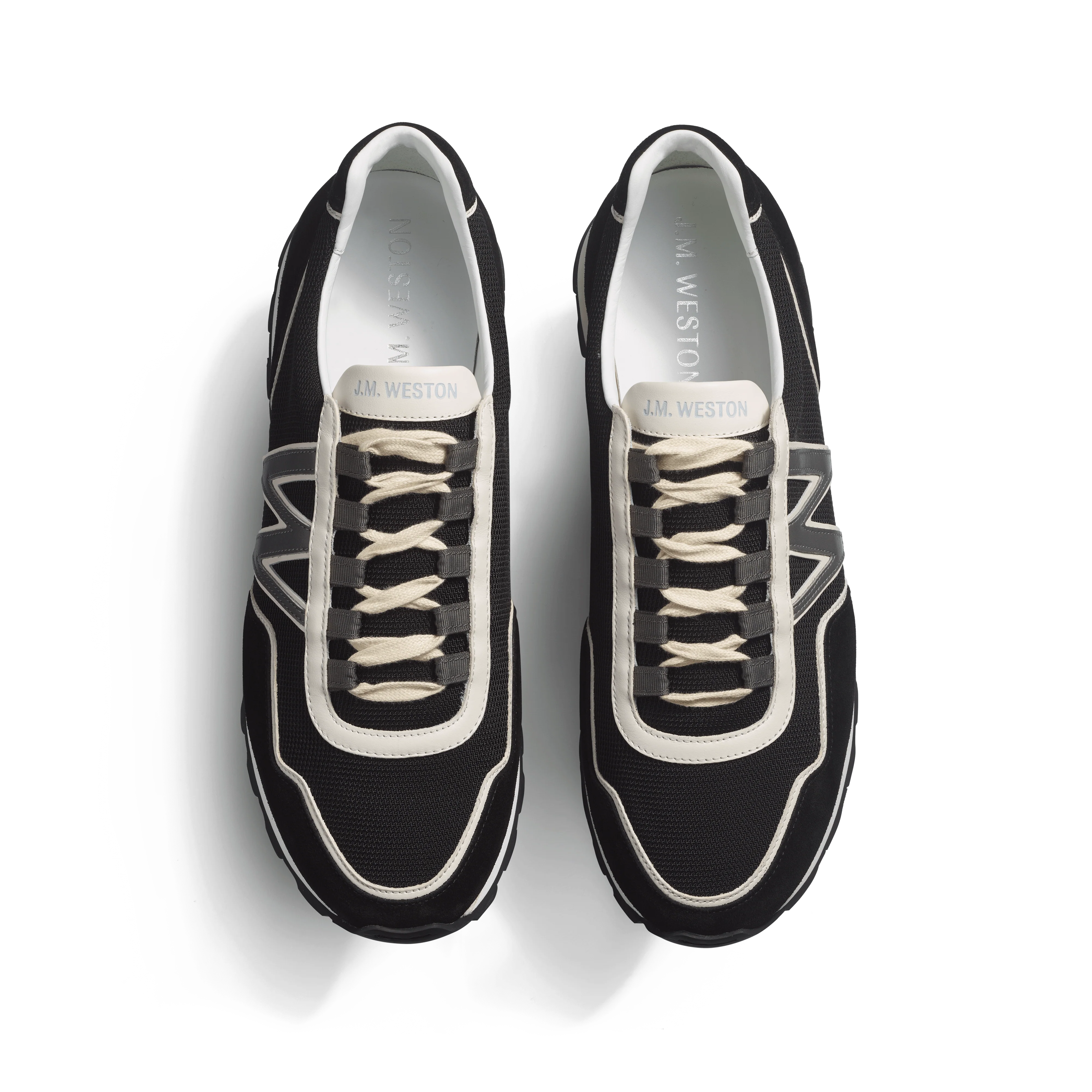 Basket On My Way Ghillies [homme maille nylon noire & cuir velours noir détails en cuir veau sport écru et gris anthracite] - Image 3