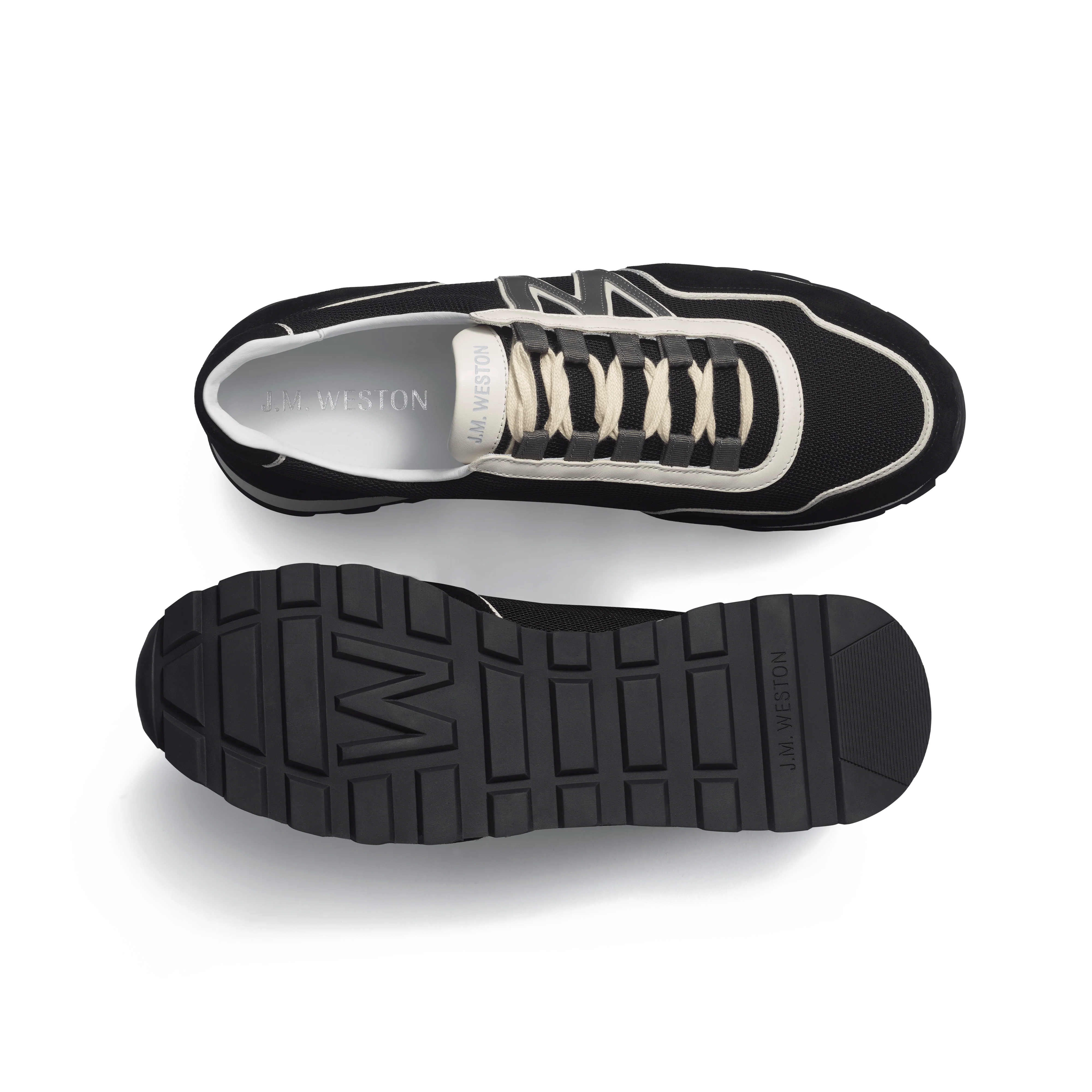 Basket On My Way Ghillies [homme maille nylon noire & cuir velours noir détails en cuir veau sport écru et gris anthracite] - Image 4