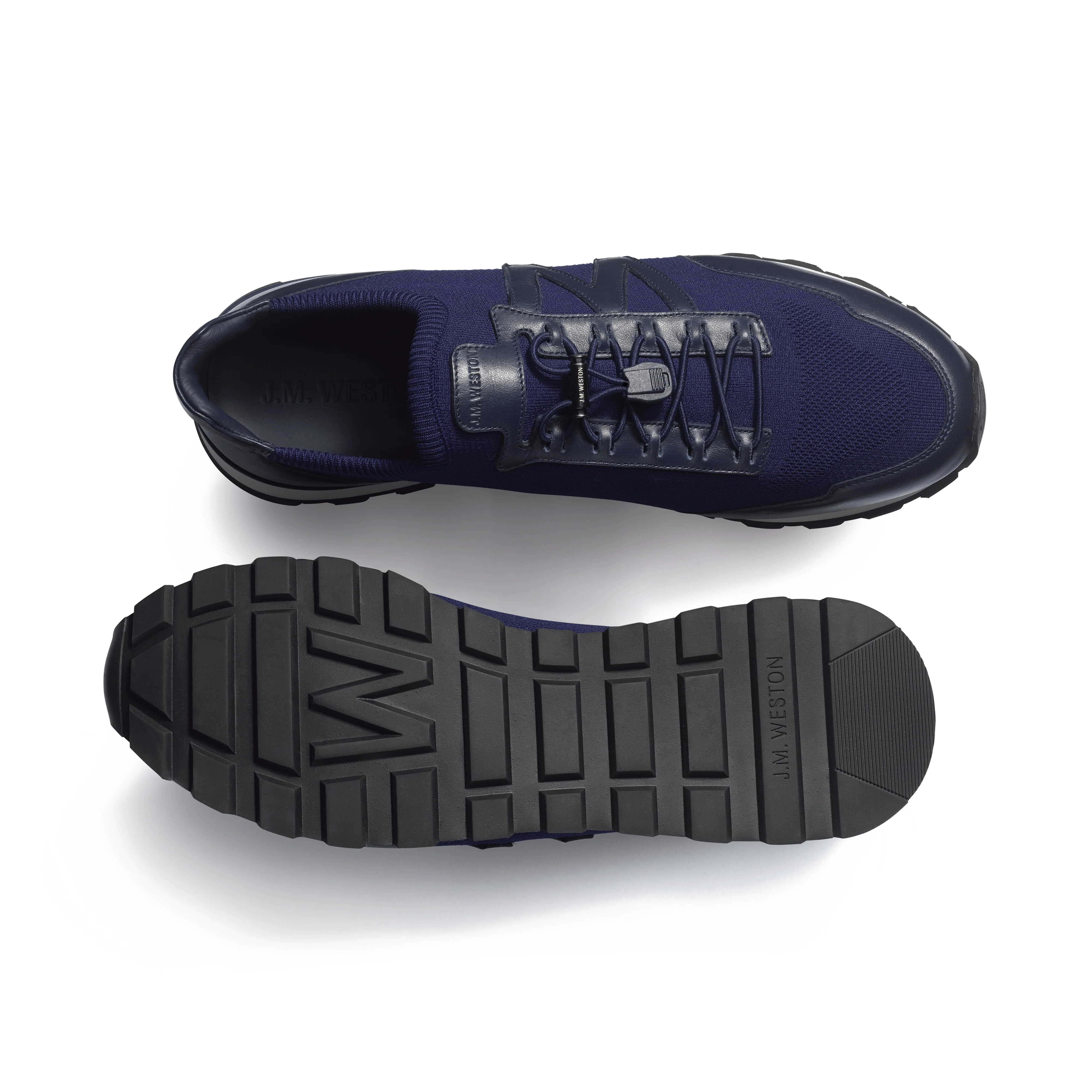 Basket On My Way Knit [homme maille nylon marine et cuir veau sport marine] - Image 4