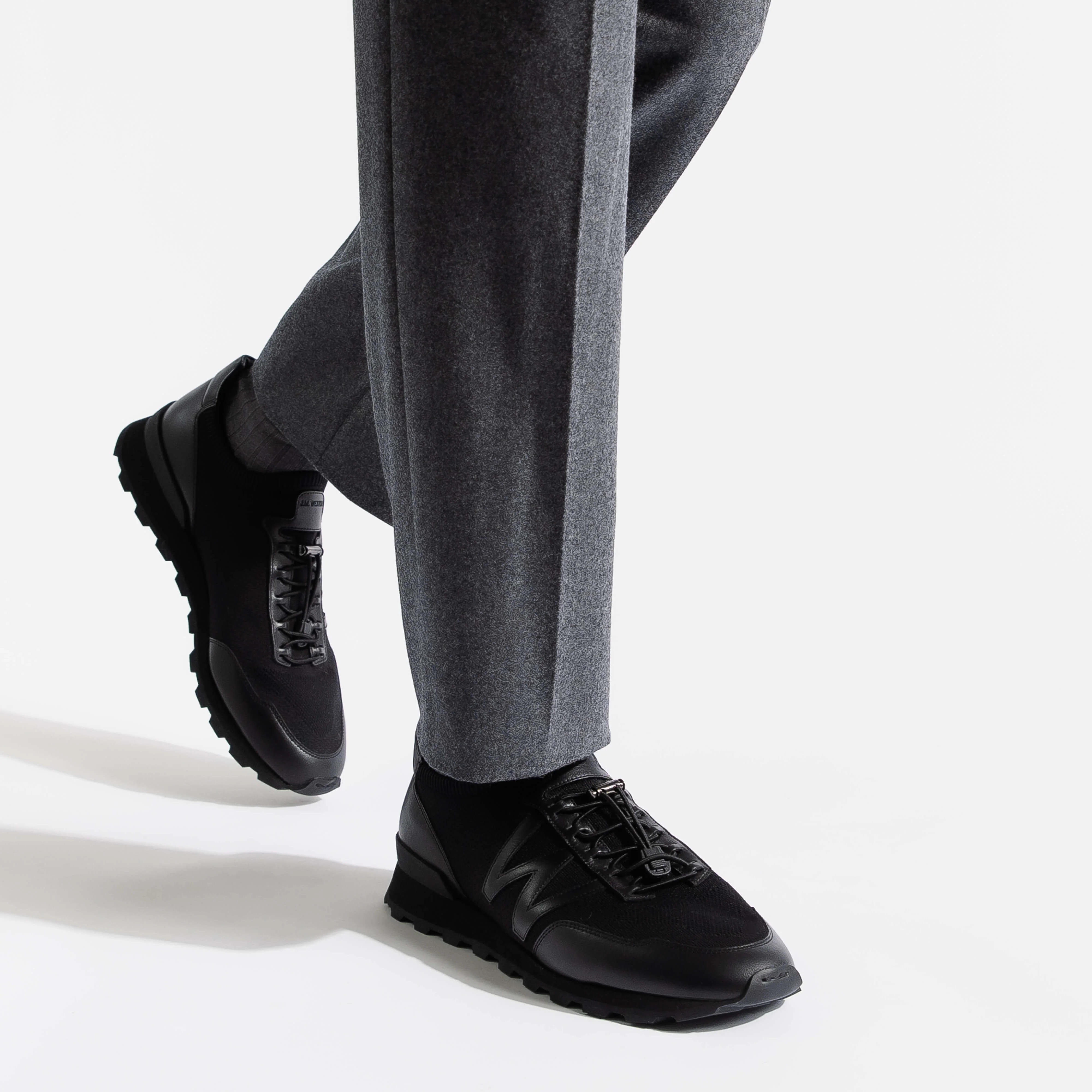 Basket On My Way Knit [maille nylon noire et cuir veau sport noir] - Image 5