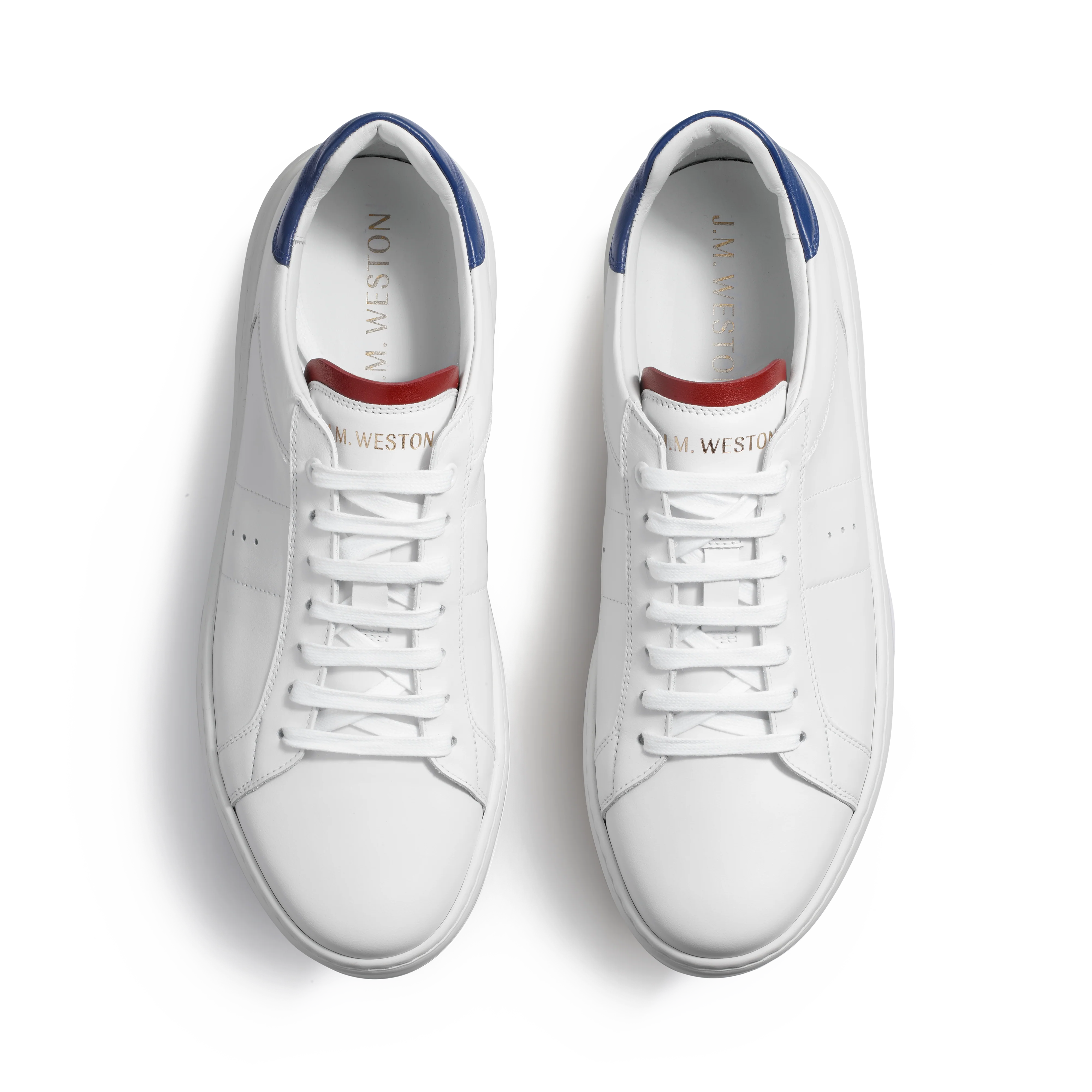 Basket On Time [cuir lisse blanc détails bleus et rouge] - Image 3