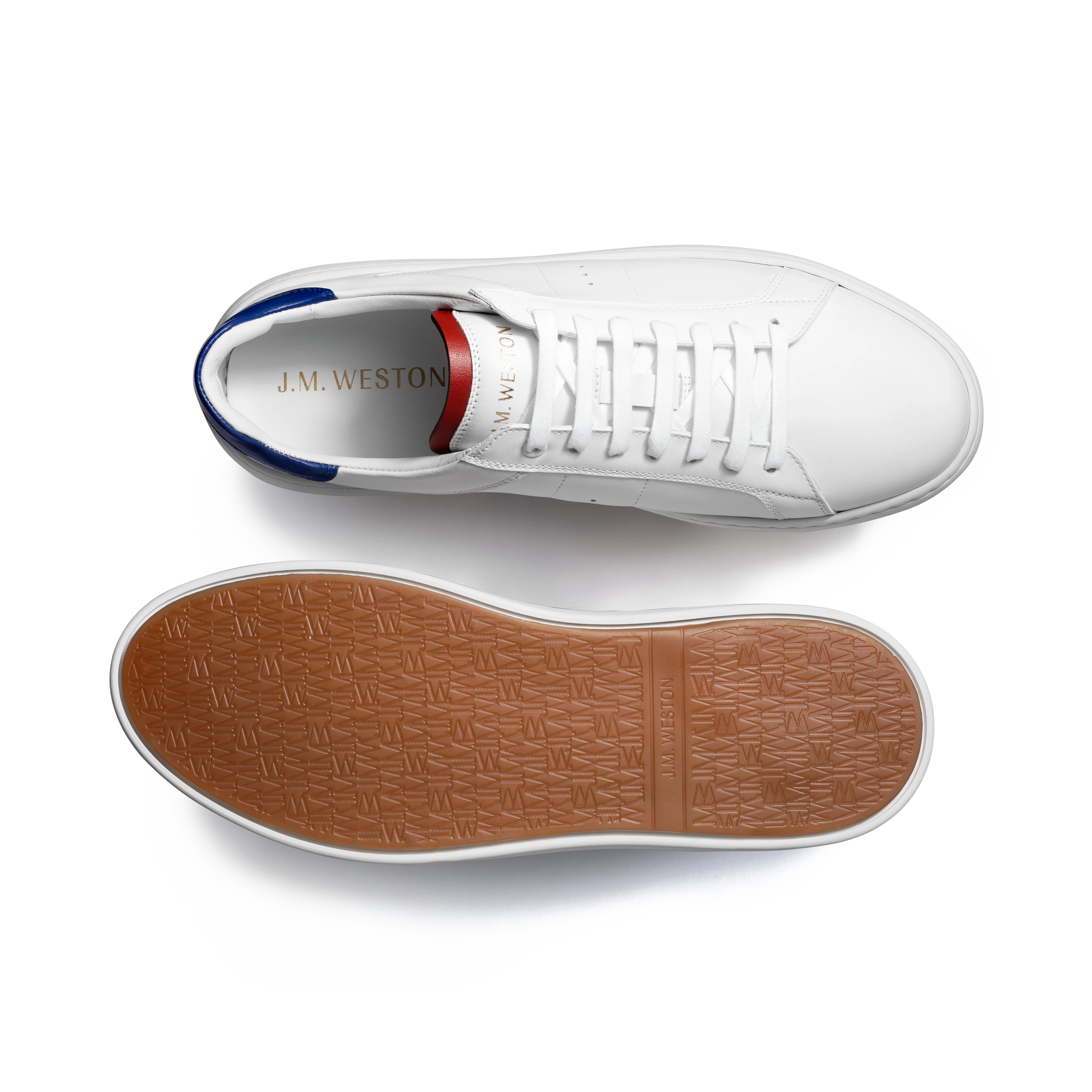 Basket On Time [cuir lisse blanc détails bleus et rouge] - Image 4