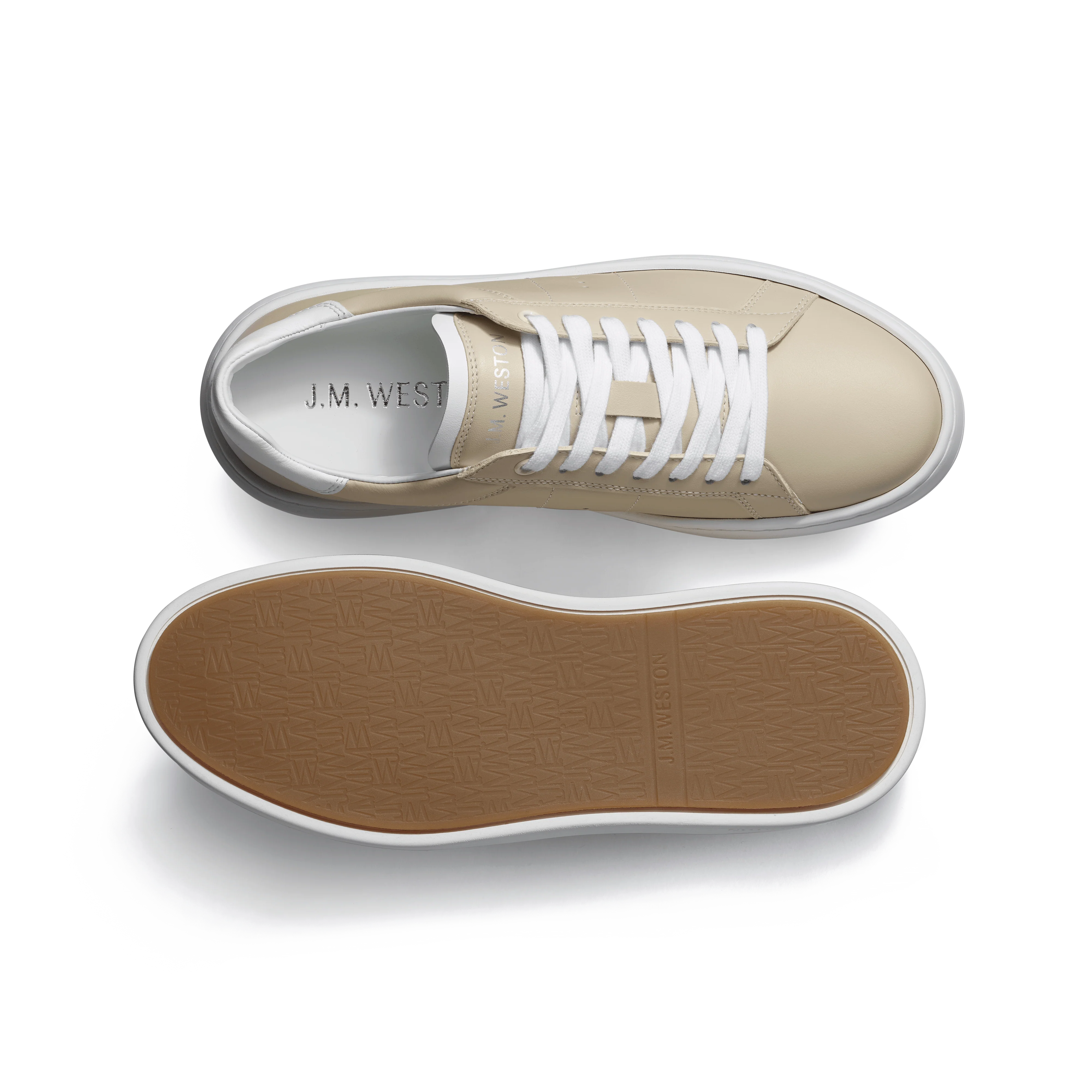 Basket On Time [femme cuir veau sport beige & blanc] - Image 4