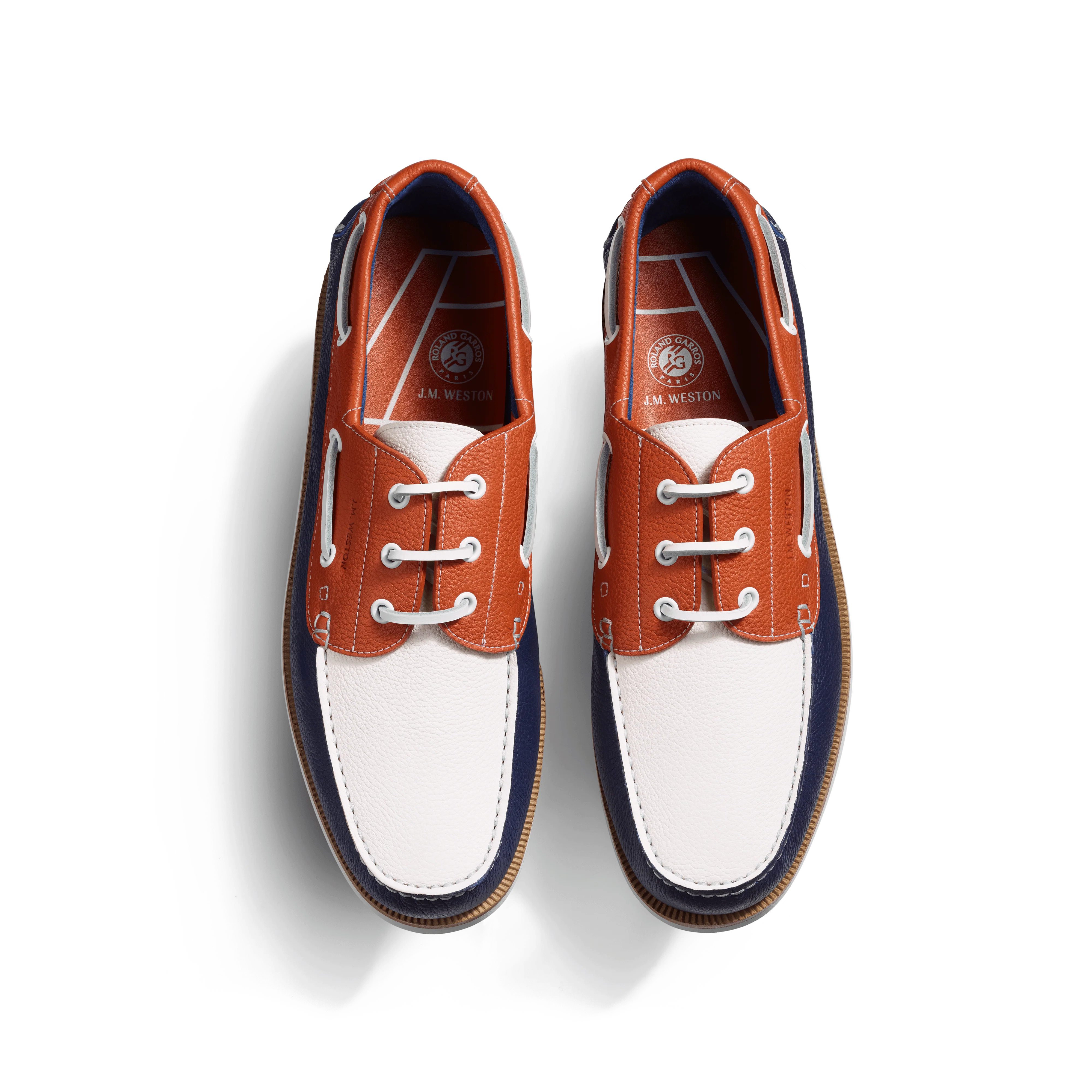 Derby DoubleVent Roland-Garros [homme cuir veau grainé marine, blanc, orange, details en cuir veau lisse blanc] - Image 3