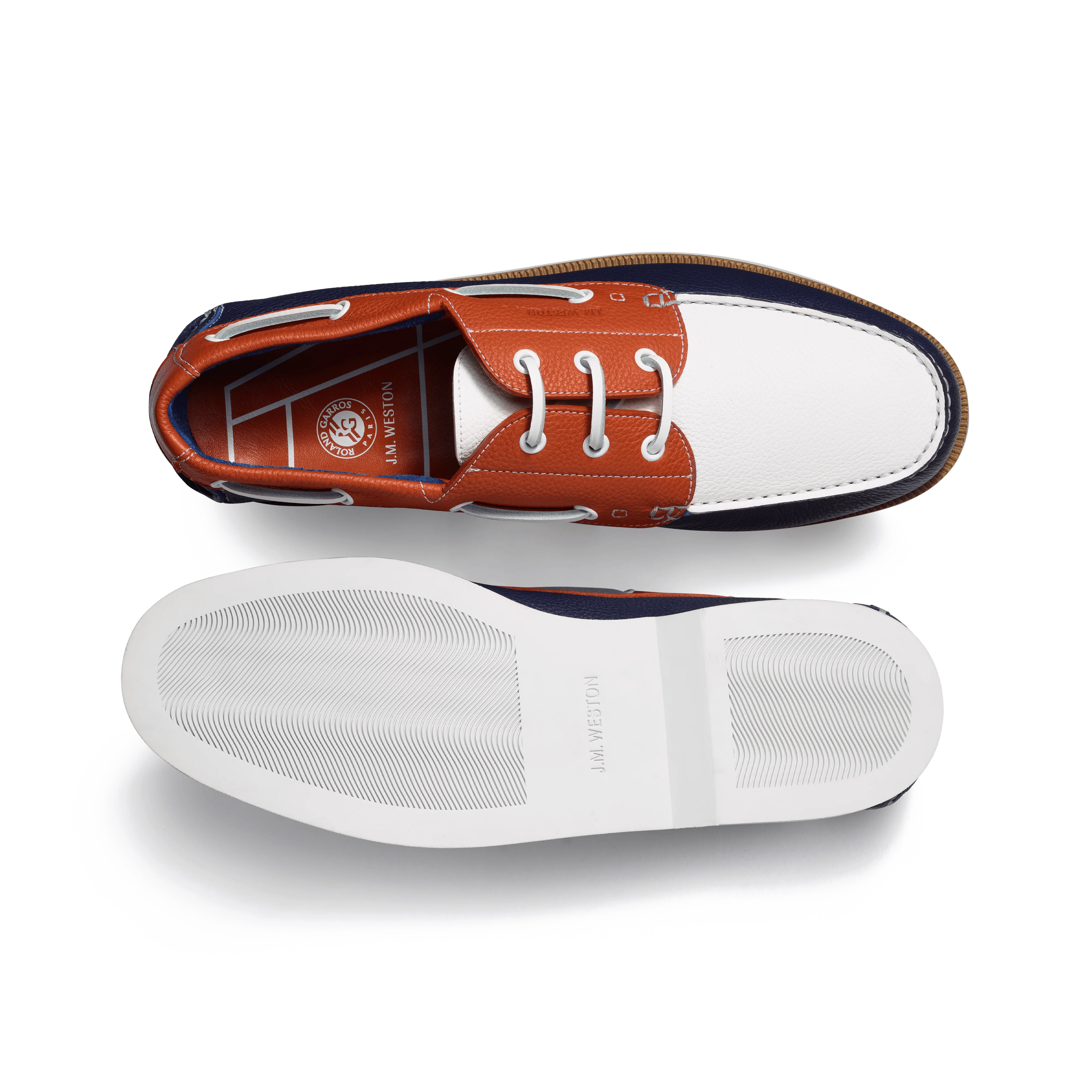 Derby DoubleVent Roland-Garros [homme cuir veau grainé marine, blanc, orange, details en cuir veau lisse blanc] - Image 4