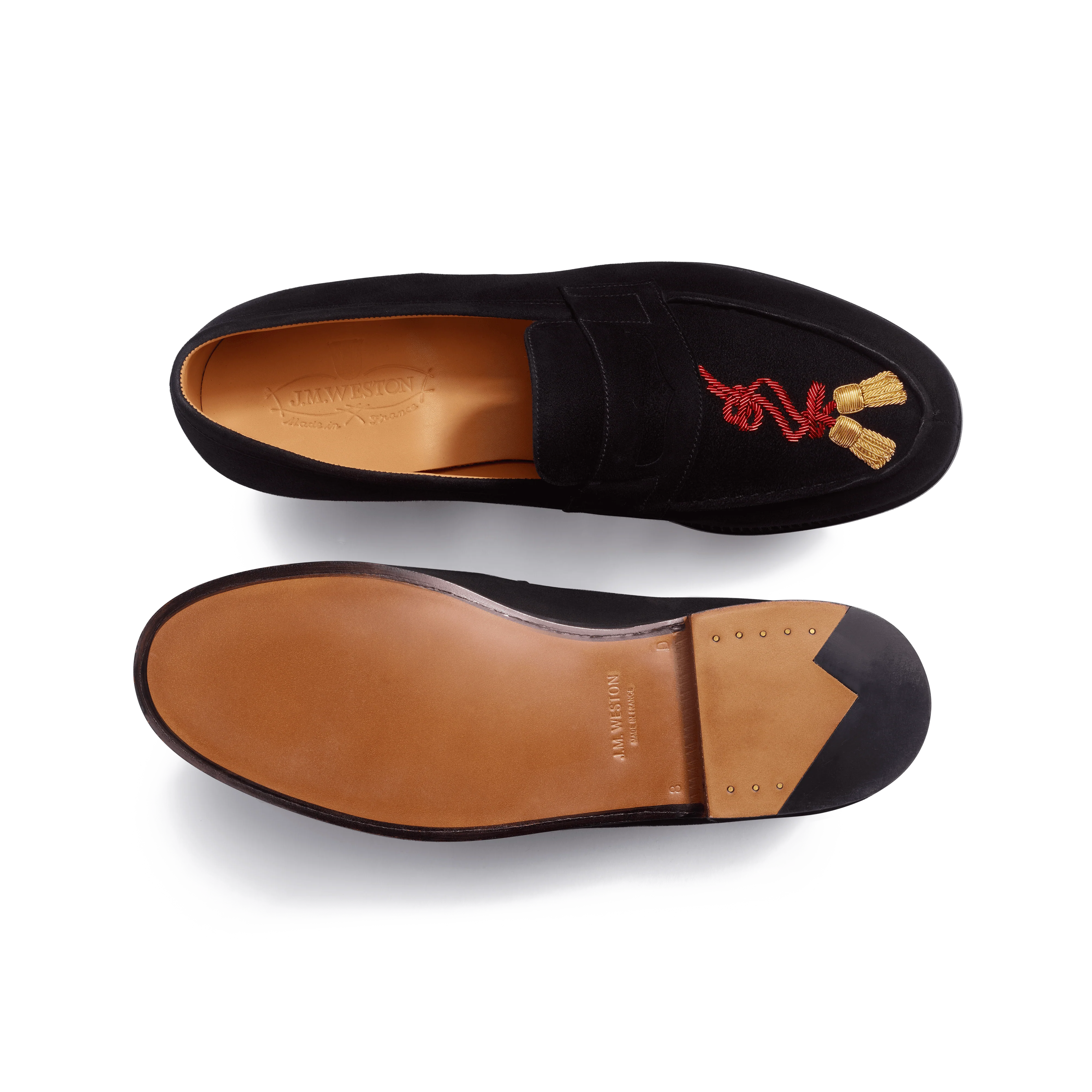Mocassin 180 [homme cuir chèvre velours noir et broderies rouge et or] - Image 4