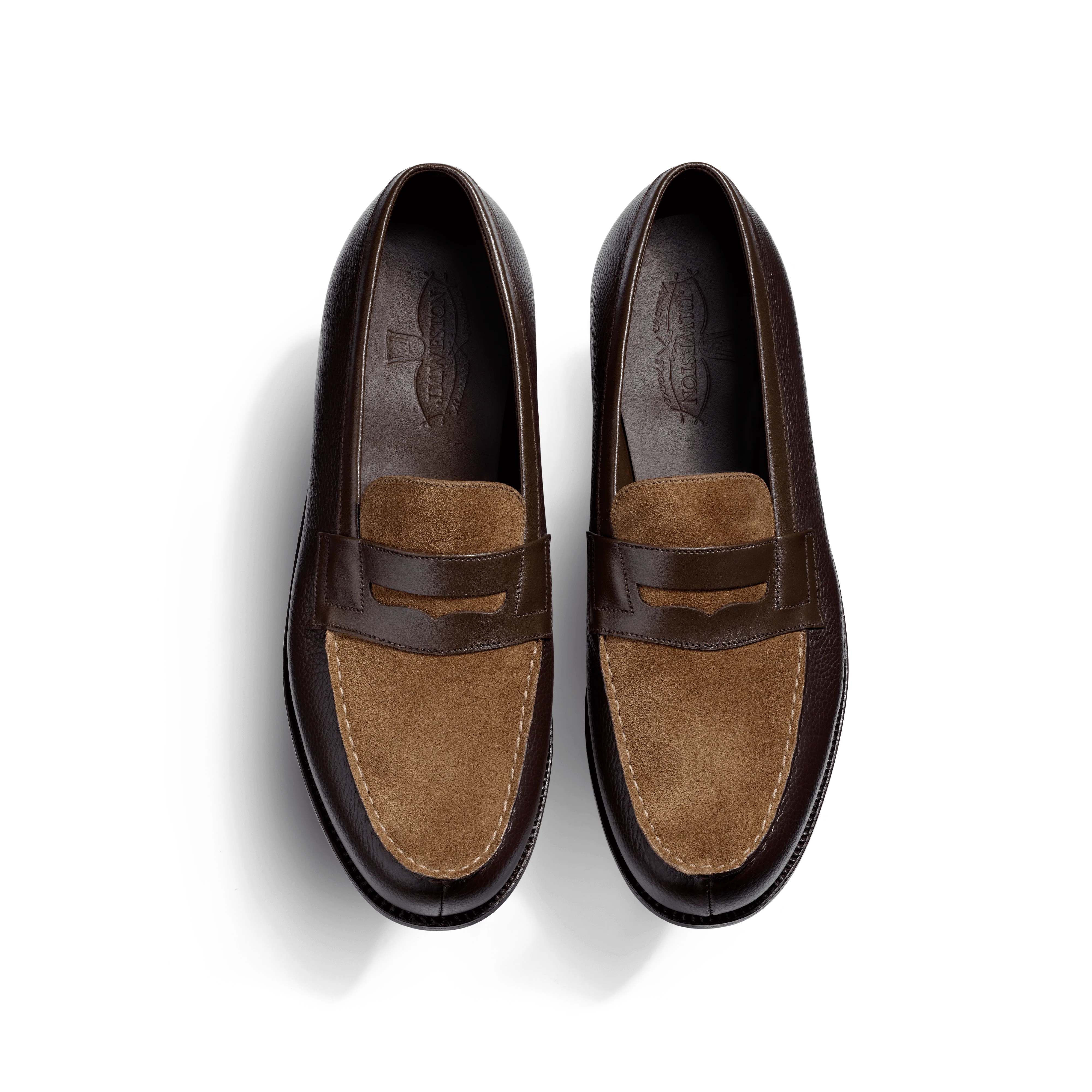 Mocassin 180 [upcycled homme cuir veau grainé mélèze & cuir velours tabacco & cuir box lisse terre d'ombre] - Image 3