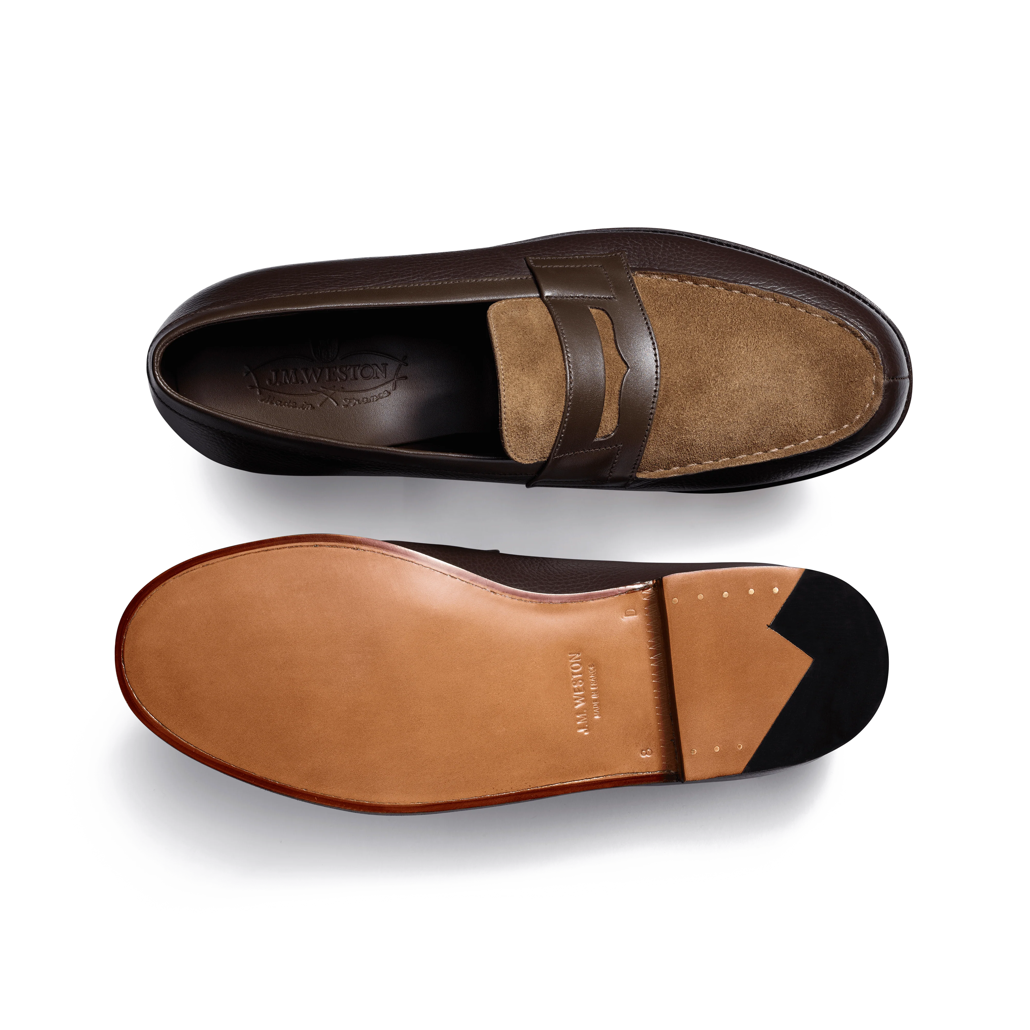 Mocassin 180 [upcycled homme cuir veau grainé mélèze & cuir velours tabacco & cuir box lisse terre d'ombre] - Image 4