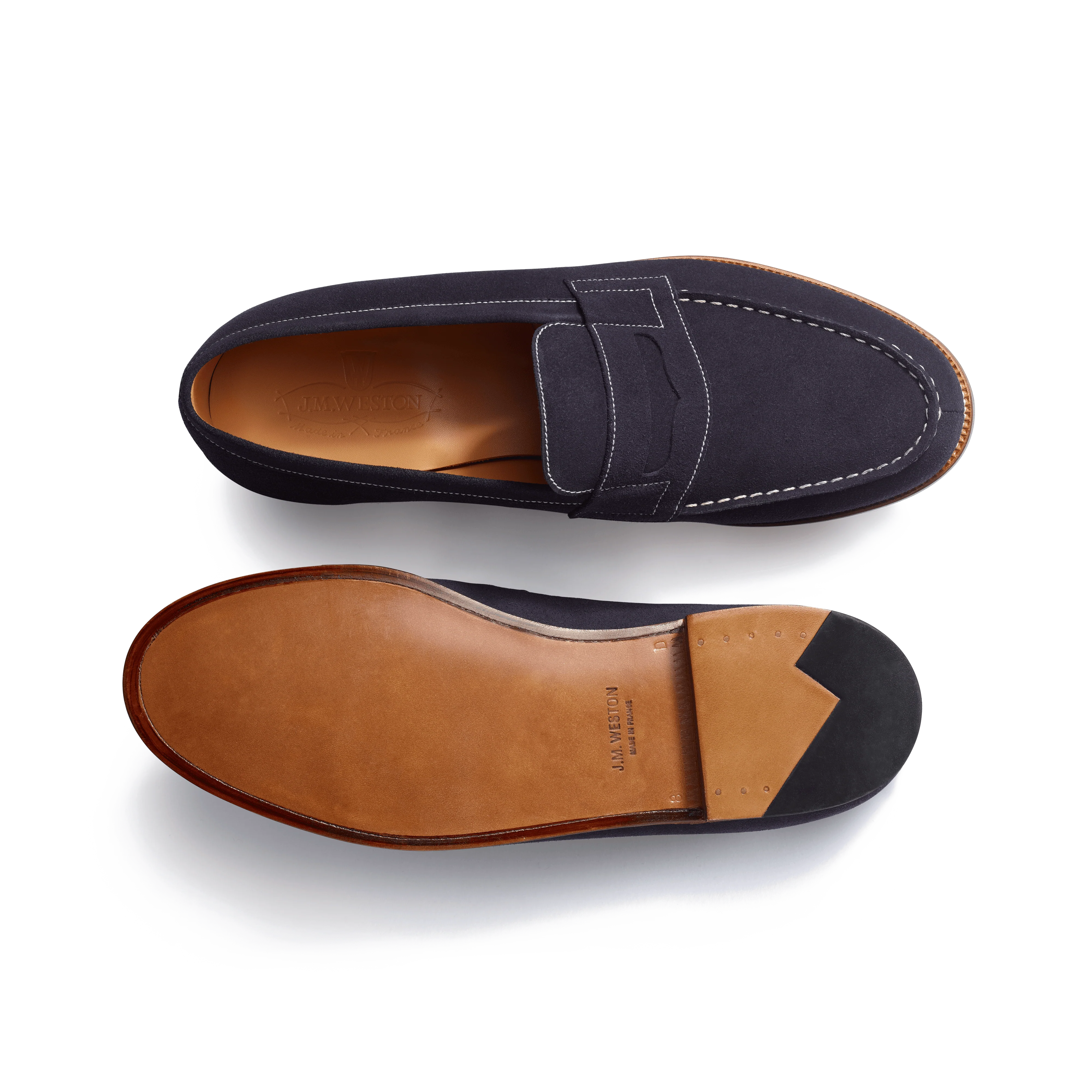 Mocassin 180 [homme cuir veau velours marine piqûre contrastée écrue] - Image 4