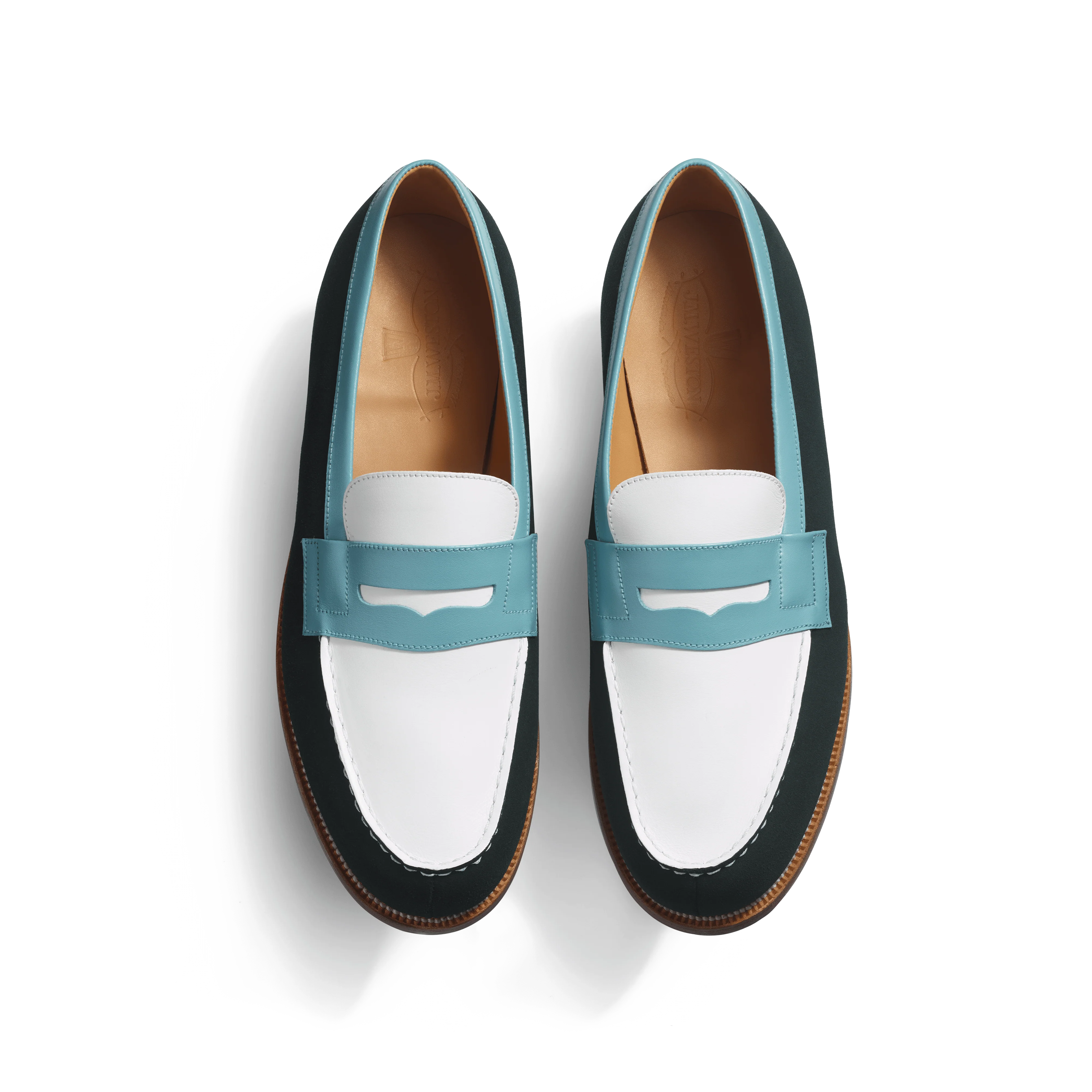 Mocassin 180 [homme cuir veau velours vert cuir lisse blanc et cuir veau box campanule] - Image 3