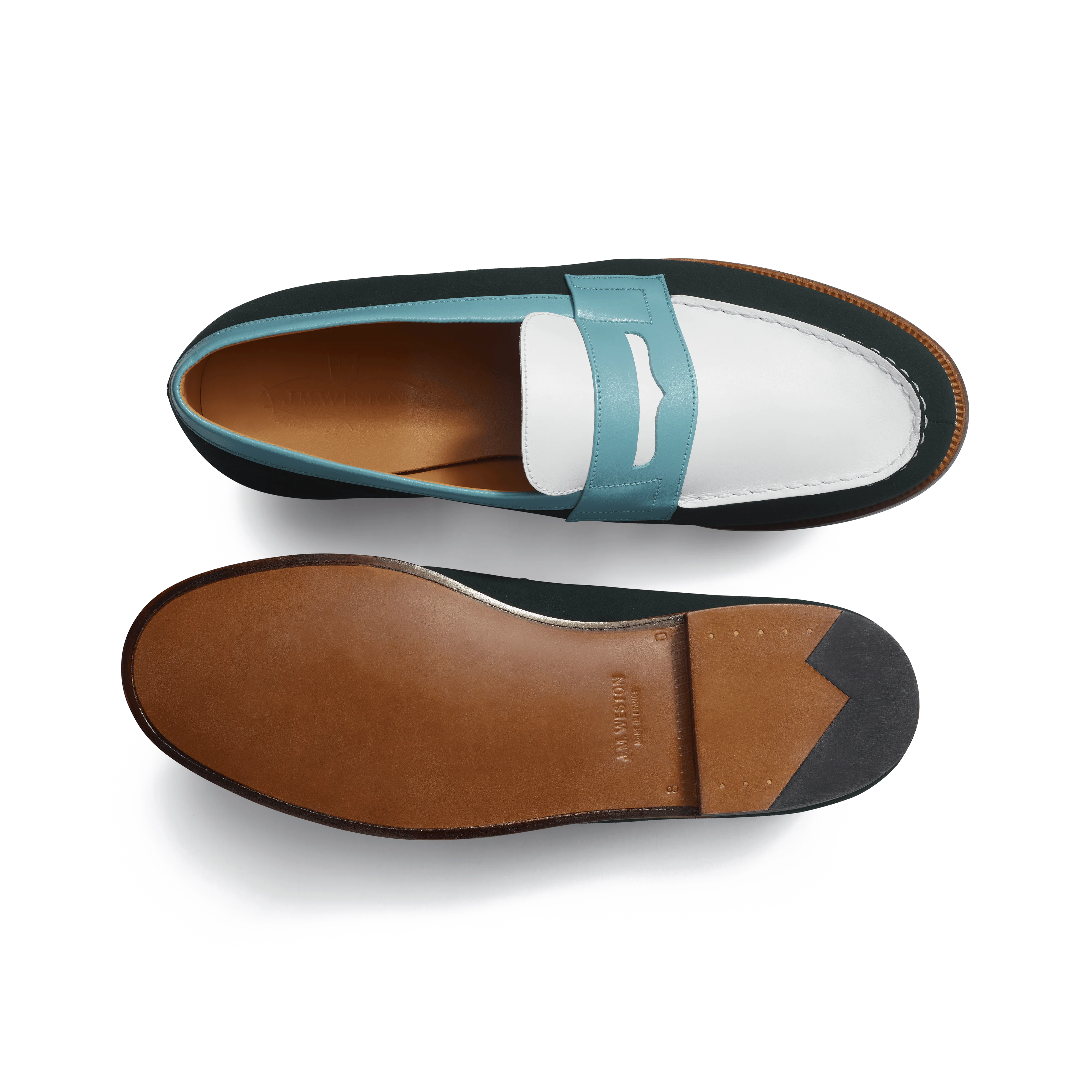 Mocassin 180 [homme cuir veau velours vert cuir lisse blanc et cuir veau box campanule] - Image 4
