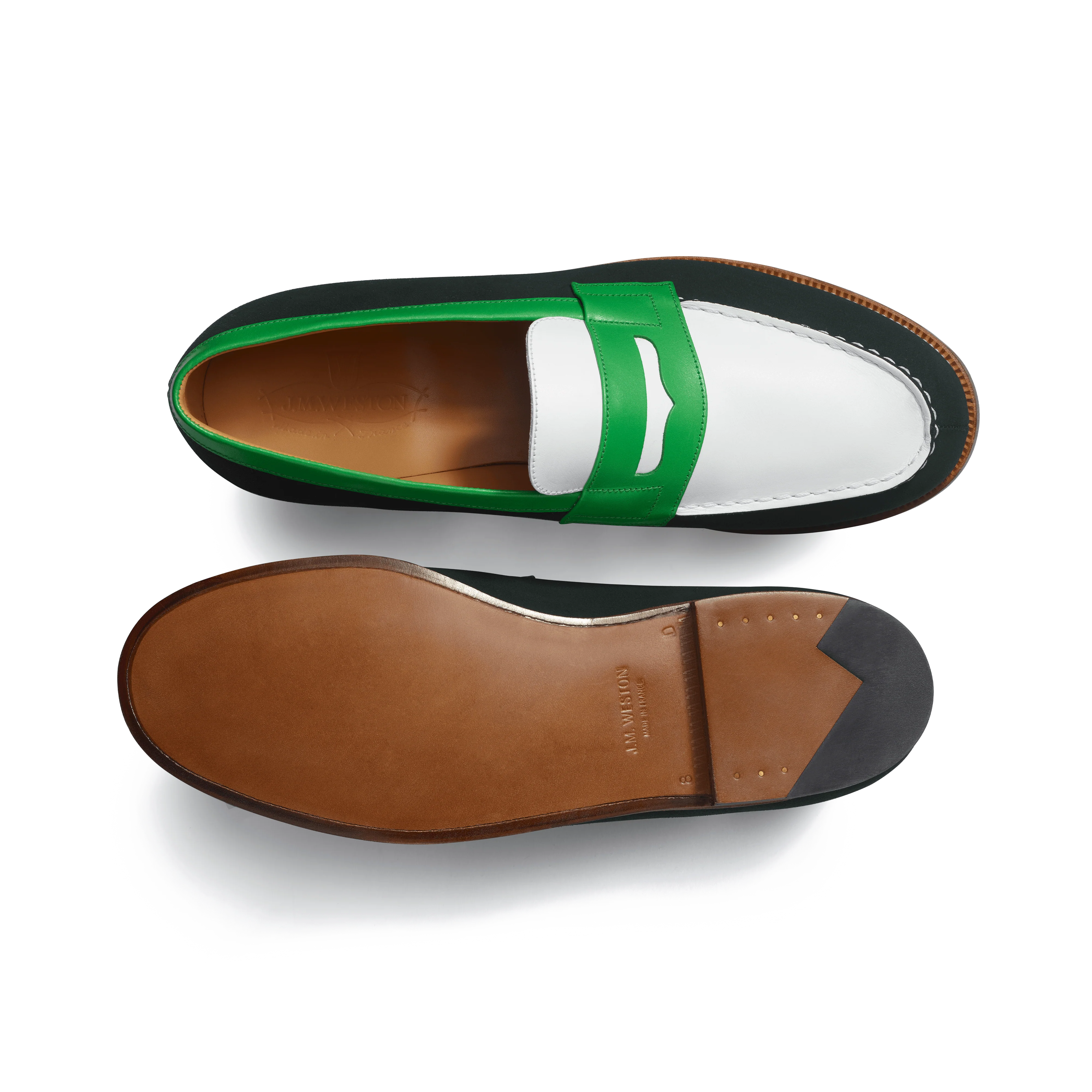 Mocassin 180 [homme cuir veau velours vert cuir lisse blanc et cuir veau box vert électrique] - Image 4