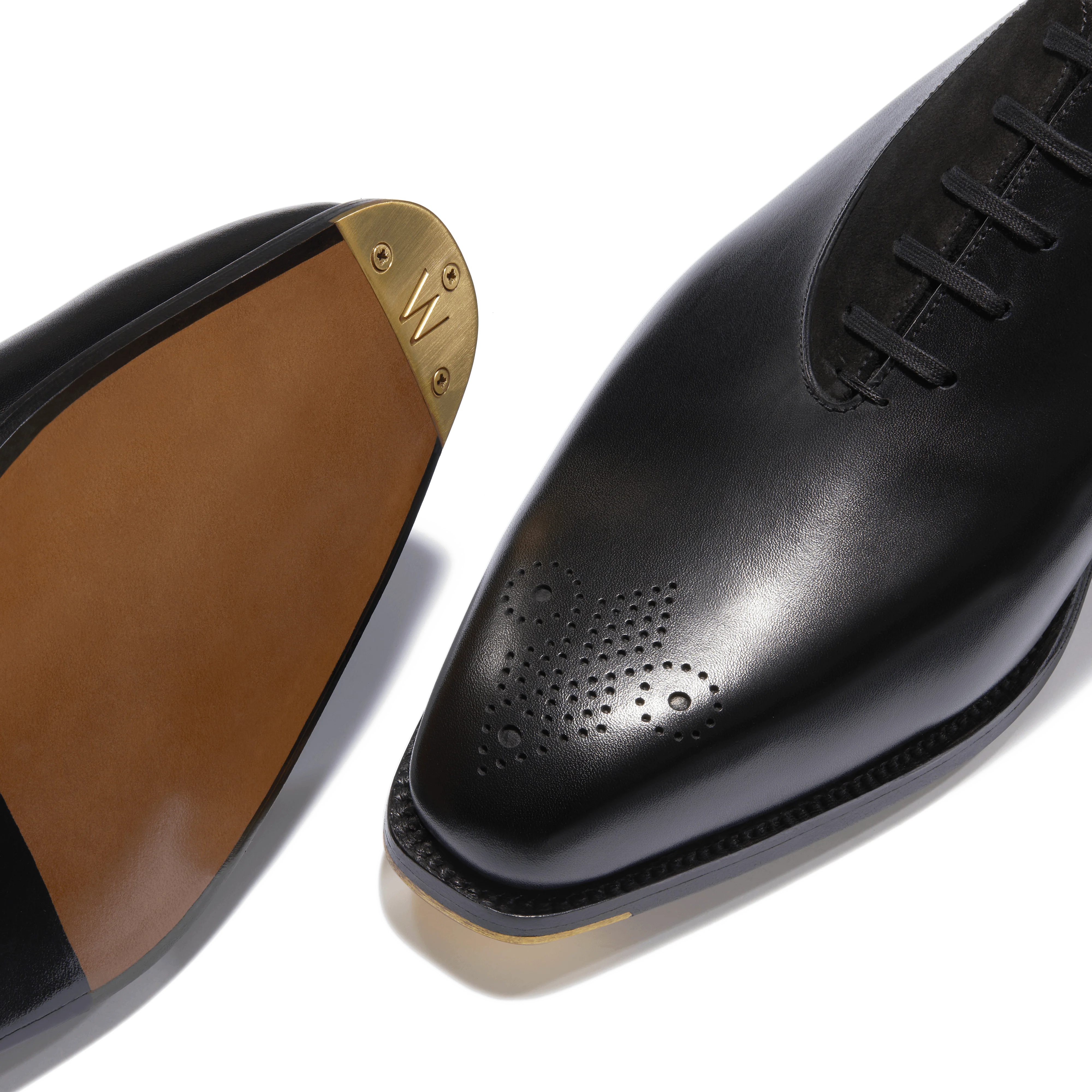 Richelieu Asymétrique Fusain [homme cuir veau box noir et veau velours noir] - Image 5